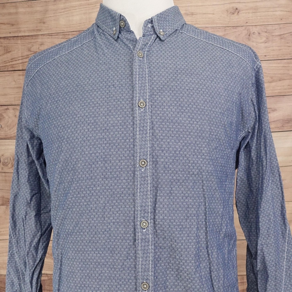 JB Holt Shirt Mens M Blue Geometric Long Sleeve Button-Up Stretch Regular
